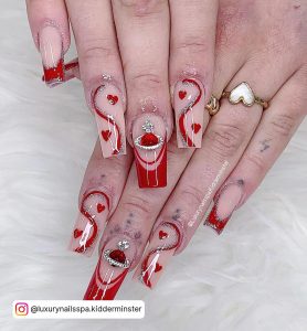 Red And White Heart Nails