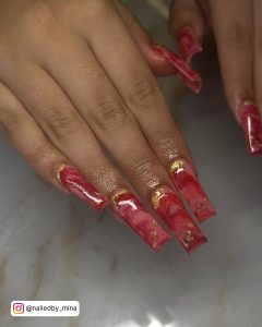 Red And White Marble Nails