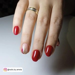 Red And White Nails Short