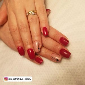 Red And White Square Nails