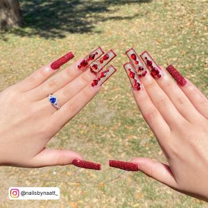 Red Bottom Nails With Diamonds