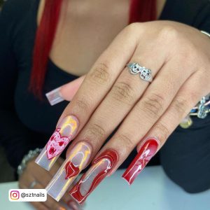 Red Chrome Nails Coffin