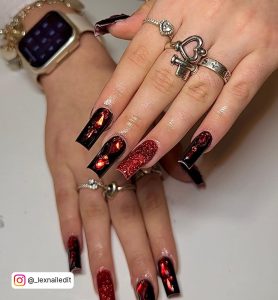 Red Diamond Acrylic Nails