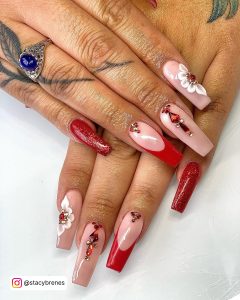 Red French Tip Coffin Nails