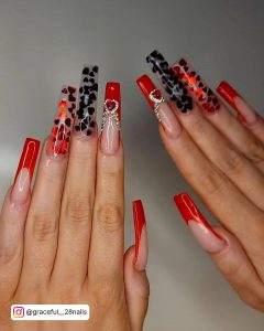 Red French Tip Nails Long