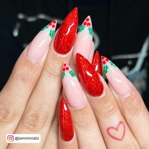 Red French Tip Stiletto Nails