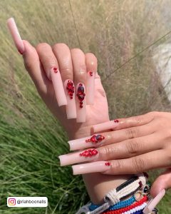 Red Gel Nails With Diamonds