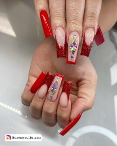 Red Glitter Coffin Nails