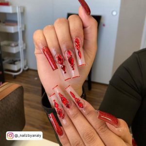 Red Glitter Tip Nails