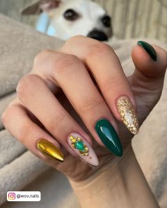 Red Green And Gold Christmas Nails