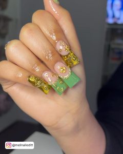 Red Green And Gold Nails