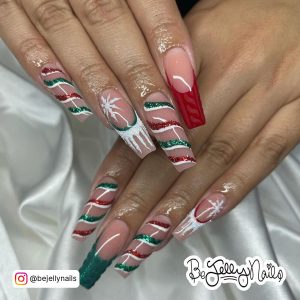 Red Green And White Nail Designs