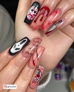 Red Halloween Coffin Nails