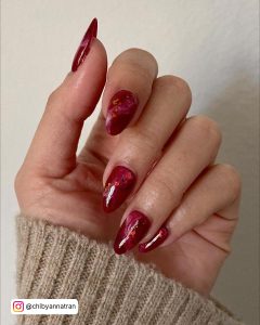 Red Marble Nail Design