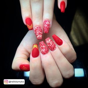 Red Matte Nails Coffin