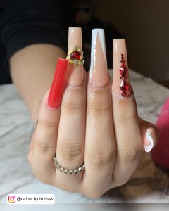 Red Nail Ideas With Rhinestones
