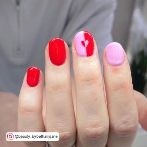 Red Nail With White Heart