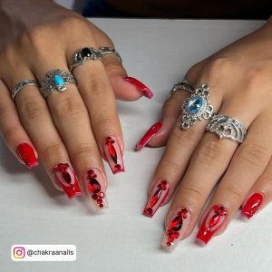 Red Nails And Diamonds