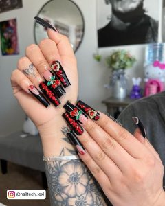 Red Nails Designs With Diamonds