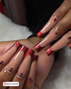 Red Nails Ideas With Diamonds