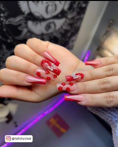 Red Nails Long Coffin