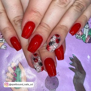Red Nails Square Shape