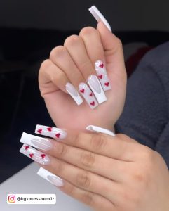 Red Nails White Heart