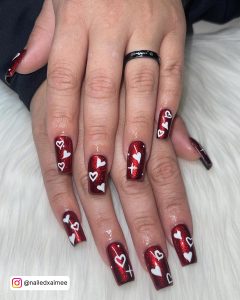 Red Nails With Chrome Powder