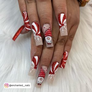 Red Nails With Diamonds And Glitter