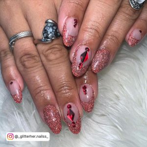 Red Nails With Diamonds Short