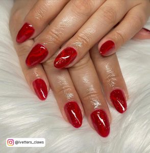 Red Nails With Glitter Tips
