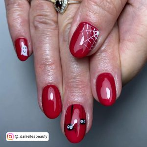 Red Nails With Halloween Stickers