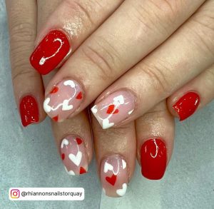 Red Nails With Pink Heart