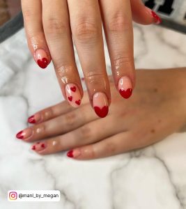 Red Nails With Pink Hearts