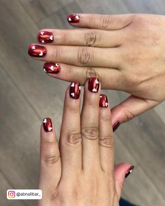 Red Nails With White Chrome