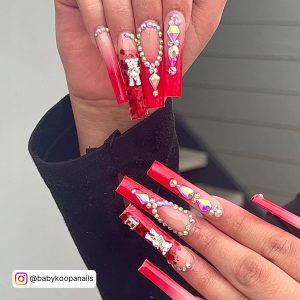 Red Ombre Nails Coffin