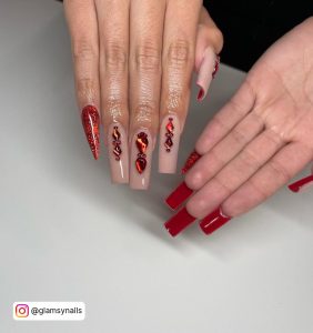 Red Ombre Nails With Diamonds