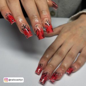 Red Ombre Nails With Glitter