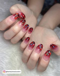 Red Stiletto Nails With Diamonds