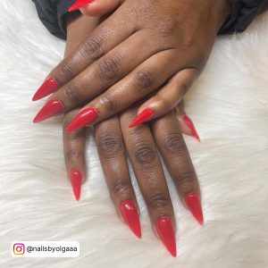 Red Stiletto Nails With Rhinestones