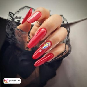 Red Tip Almond Nails