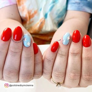 Red White And Blue Finger Nails With Stars