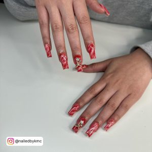 Red White And Blue Marble Nails