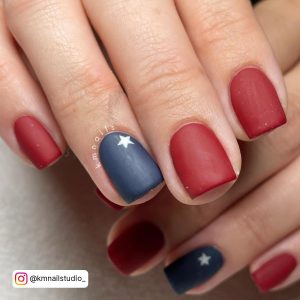 Red White And Blue Nail Art With Matte Finish