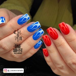 Red White And Blue Nails Designs With Flames