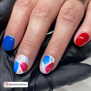 Red White And Blue Nails Ideas With Design On Ring Finger