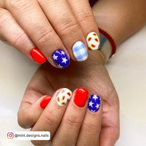 Red White And Blue Nails Simple In Almond Shape