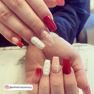 Red White Ombre Nails