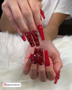 Red With Diamonds Nails