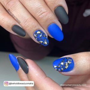Royal Blue And Black Nail Designs With Matte Finish
